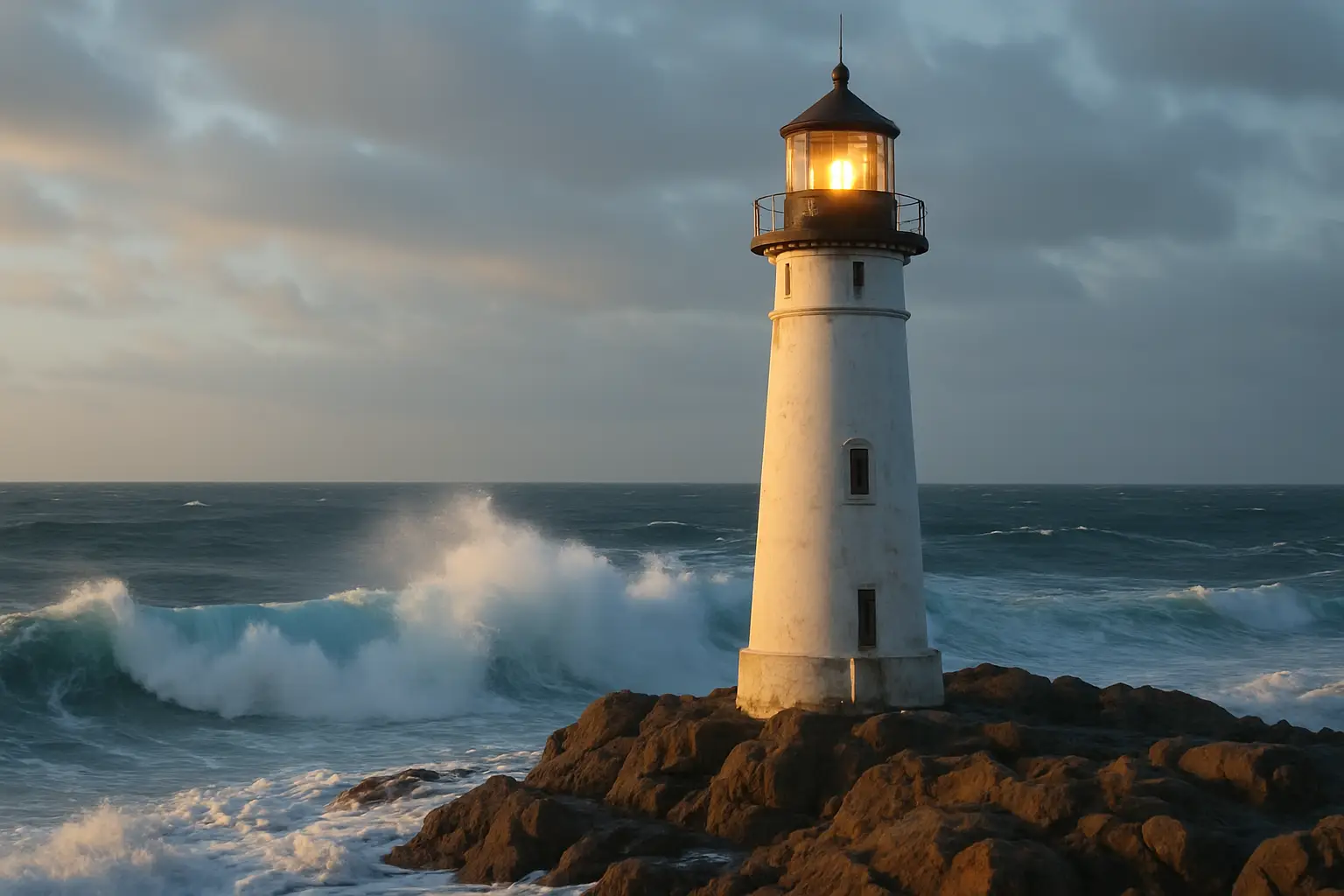 A bright lighthouse standing strong in the waves — symbolizing self-worth and inner strength