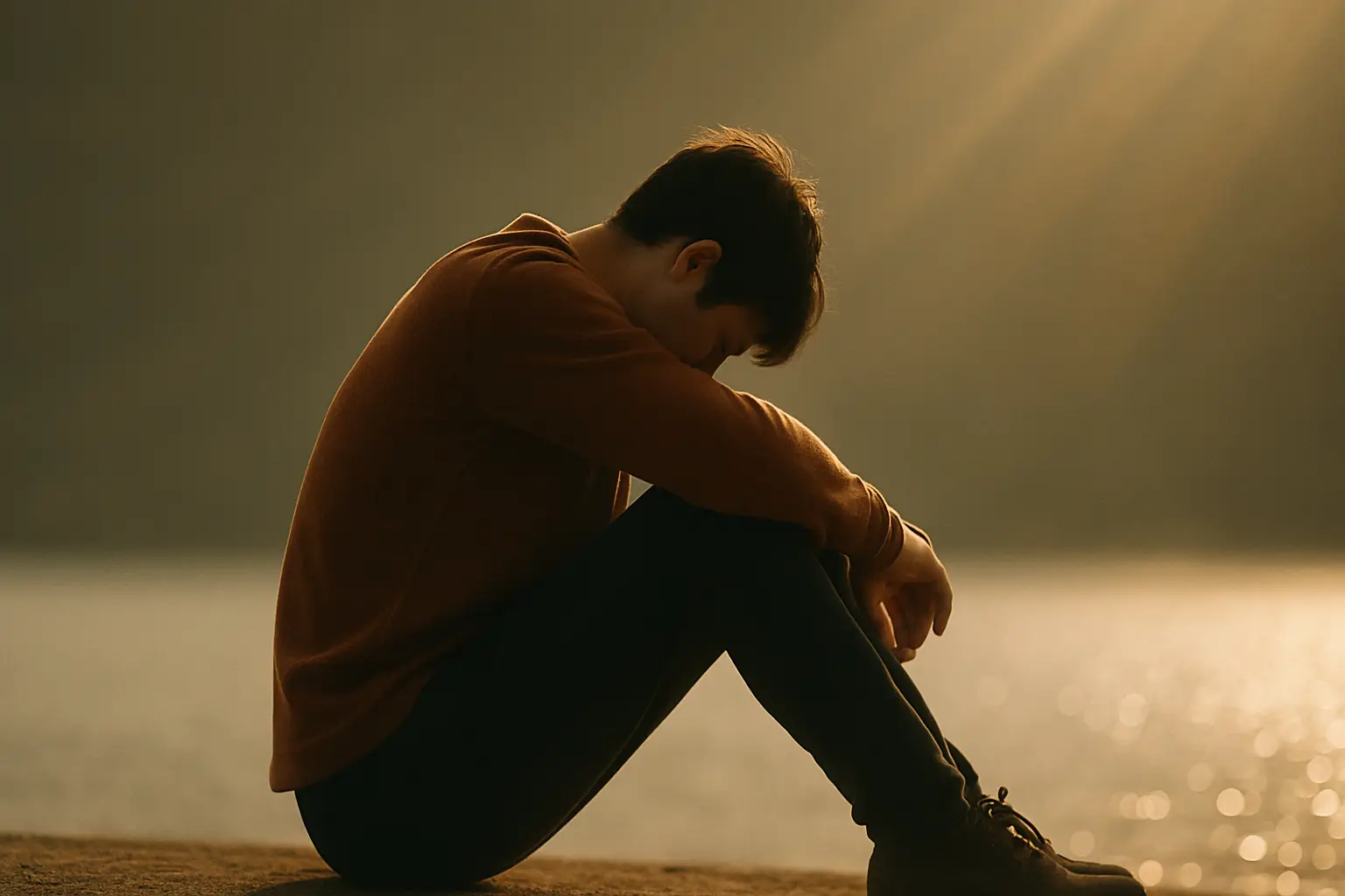 proof of perseverance — a man resting at golden hour, symbolizing growth through struggle